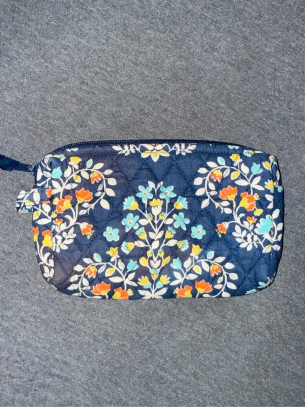 Vera Bradley Navy Floral Quilted Cosmetic Pouch with Orange and Aqua Accents